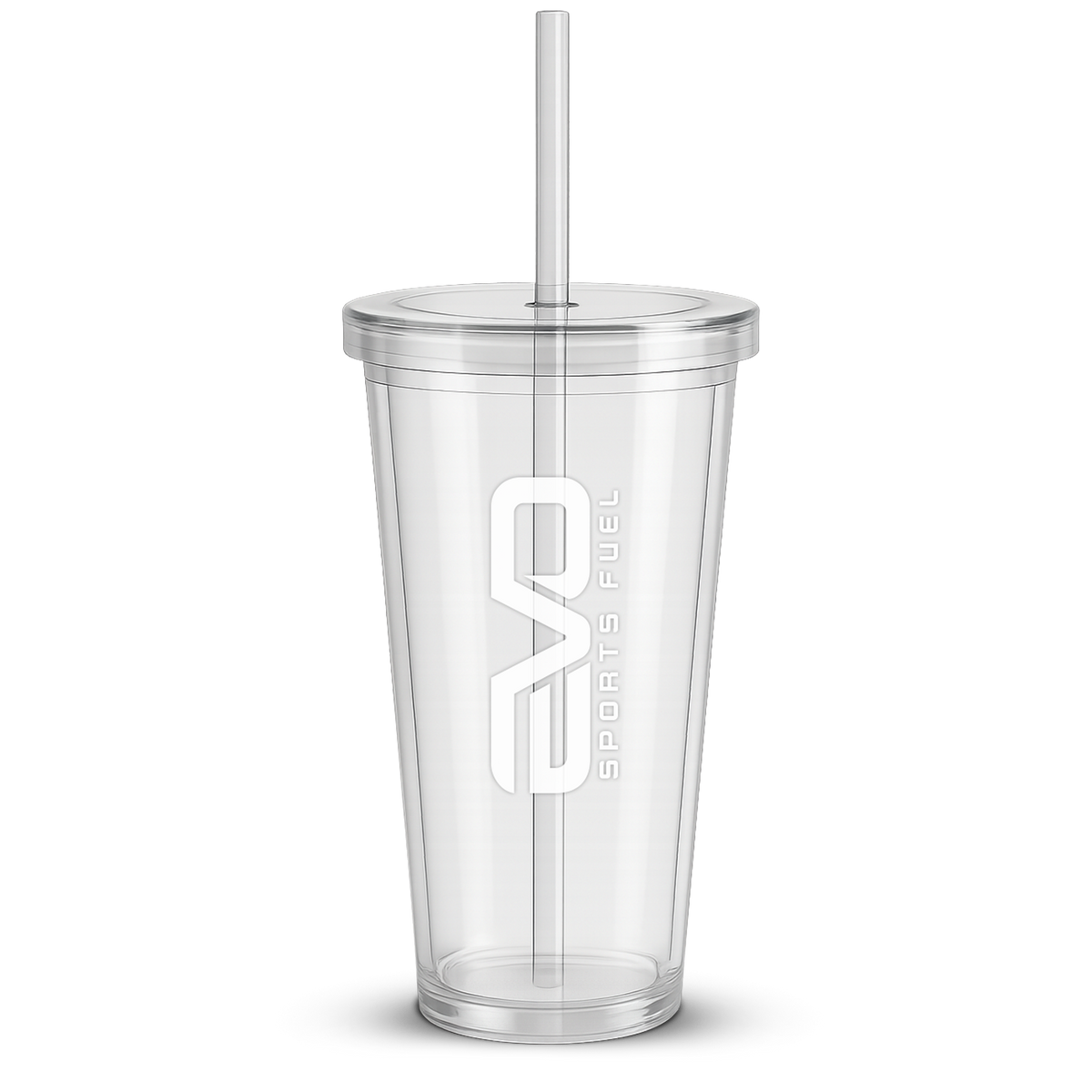 Transparenter EVO Tumbler mit Strohhalm und Deckel, 700 ml Mehrweg-Trinkbecher mit EVO SPORTS FUEL Logo